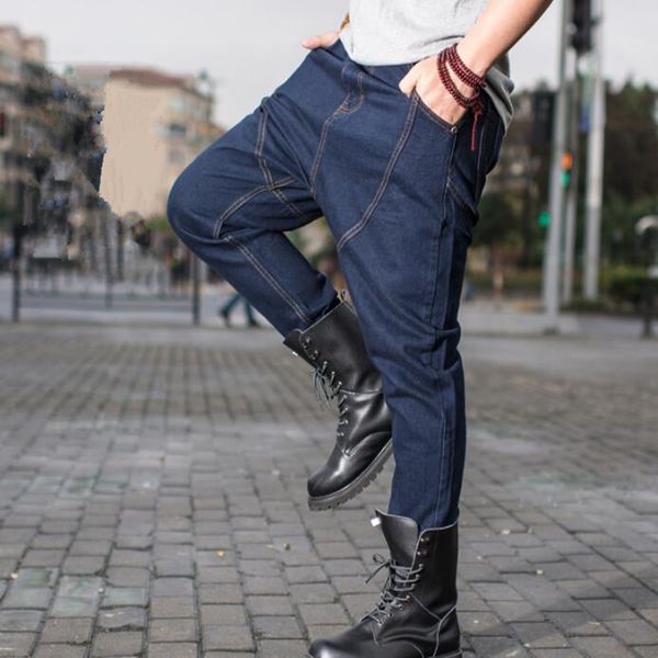 

2021 new arrival lets baggy jeans hip hop men low-crotch denim pants fashionable corridors clothes 083l, Blue