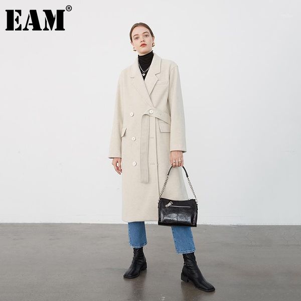 

eam] white terperament big size long loose fit woolen coat parkas new long sleeve women fashion tide autumn winter 2020 1dc1911, Black