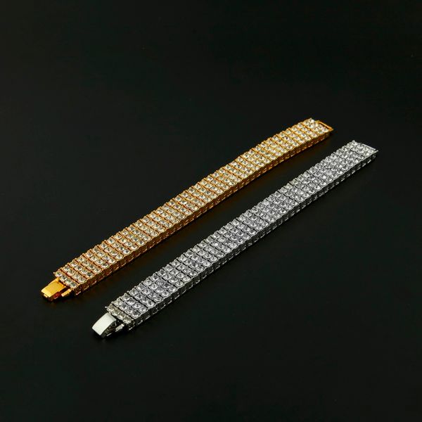 

crystal 4 luxury row rhinestone iced wedding out bridal bracelet bangle bling wristband elastic bracelets for women jewe, Golden;silver