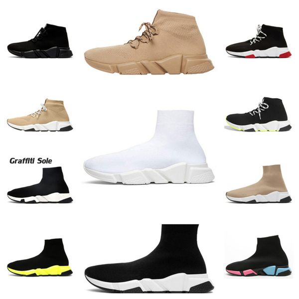 

with box 2019 designer socks speed trainers knit paris sock shoe sock knit triple s boots trainers runner sneakers size 36-45 men women l16, Black