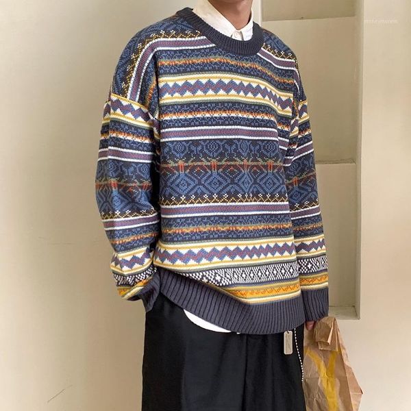 

men's sweaters winter sweater men fashion retro casual knit pullover sweter clothes wild loose long sleeve o-neck man -2xl1, White;black