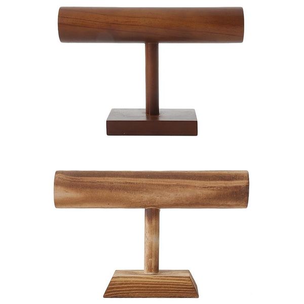 

2pcs wood display watch/bracelet jewelry display stand holder bracelet necklace jewelry stand - charcoal & brown, Pink;blue