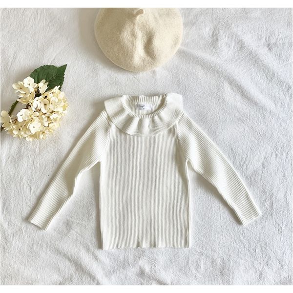 

2020 осень ребристые ребристые девочки свитер рюата воротник принцесса девушки вязаный пуловер детский базовый свитер f wmtqnz, Blue