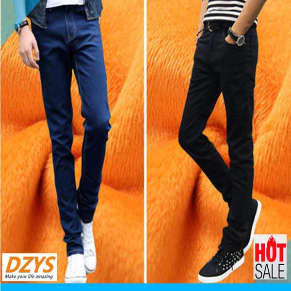 

days autumn and winter stretch velvet jeans men slimming small feet black casual straight cylinder autumn pants trend, Blue