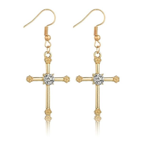 

dangle & chandelier women cross drop earrings elegant shinning rhinestone pulled jesus christianity female hanmade, Silver