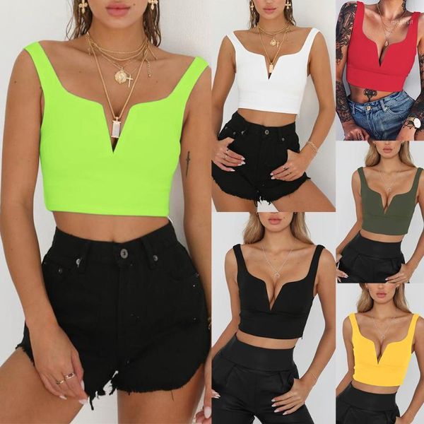

women v-neck vest wrap chest halter neck strapless backless slim navel vest crop short t-shirt casual new1, White