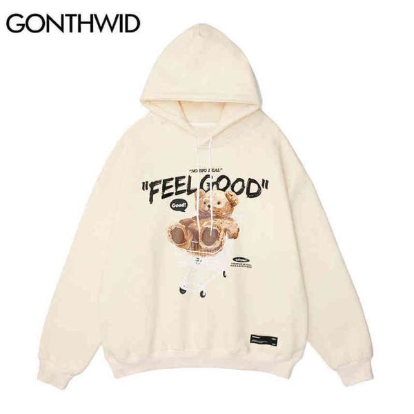 

GONTHWID Men Hip Hop Hoodie Sweatshirt Streetwear Funny Bear Print Hooded Harajuku Winter Cotton Fce Pullover Khaki Black