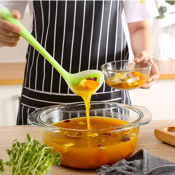 

spoons multi-purpose long handle non-stick silicone ladle pot spoon high temperature resistant translucent kitchenware