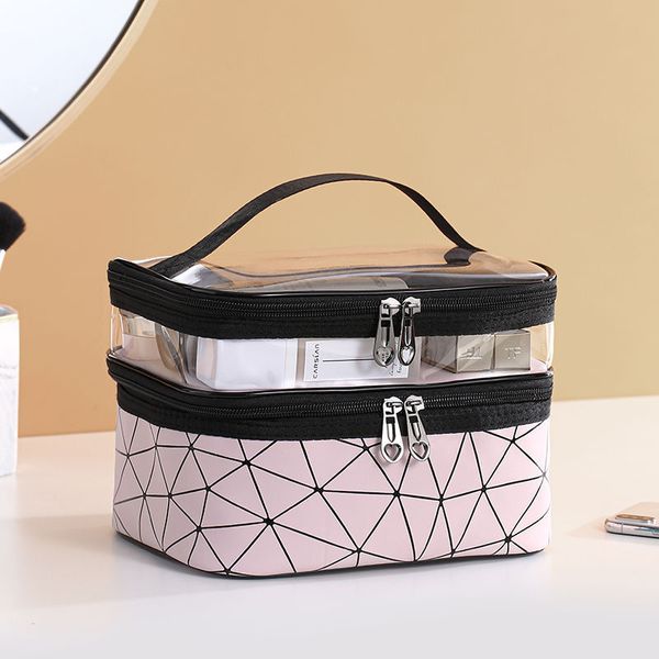 Neue doppelschichtige Kosmetiktasche Box Plaid tragbare Damen Make-up-Künstler multifunktionale Lagerung waschen Make-up Spot Großhandel