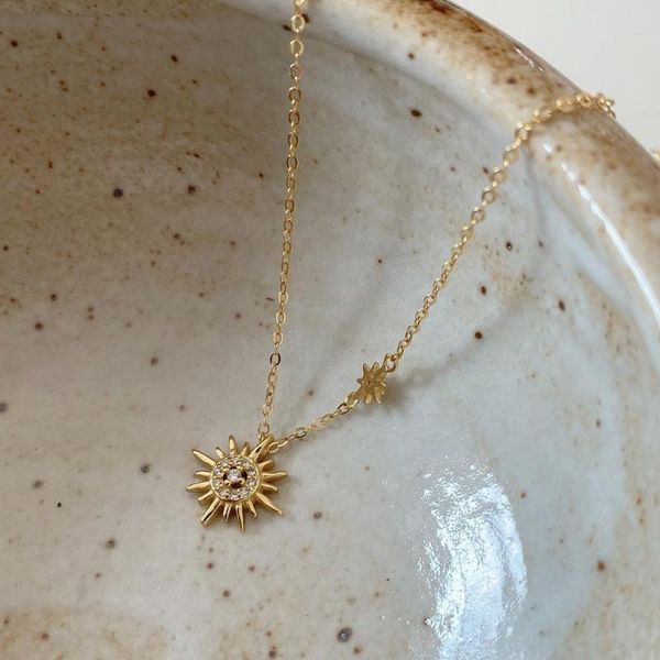 

chains 925 sterling silver necklace fashion simple zircon golden sun star cross garland clavicle cute woman girl jewelr