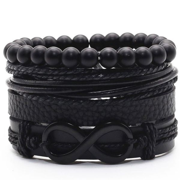 

infinity black beads charm link alloy handmade woven men leather bracelets women vintage bangle male jewelry acc jllxwm, Golden;silver