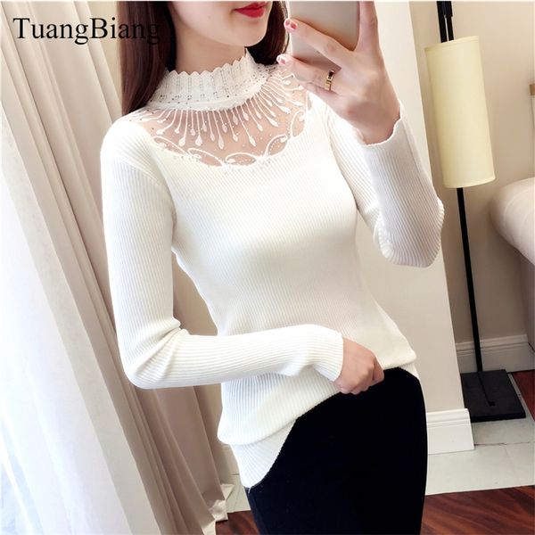 

lace turtleneck pullovers sweaters hollow out winter ladies white sweaters elasticity bodycon basic long sleeve jumper 201111, White;black