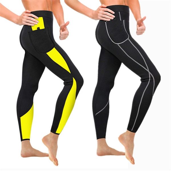 Ladys calças de emagrecimento esportes legging mulheres slim cintura treinador corpo shaper controlar calcinha neoprene sauna shapewear calças de aquecimento 201222