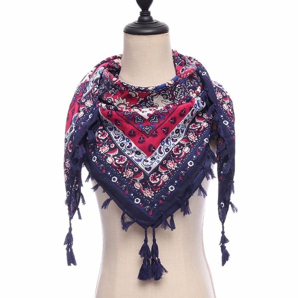 

new brand women scarf square cotton shawls and wraps lady pashmina tassels bohemia foulard winter female bandana hijabs y201007, Blue;gray