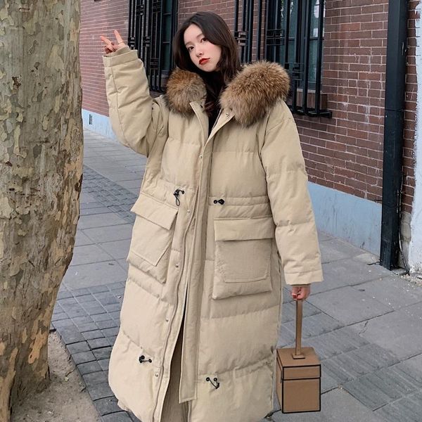 

thick zipper down jacket fur collar casual loose polyester retro jacket long sleeve manteau femme hiver coat women de50mf, Black