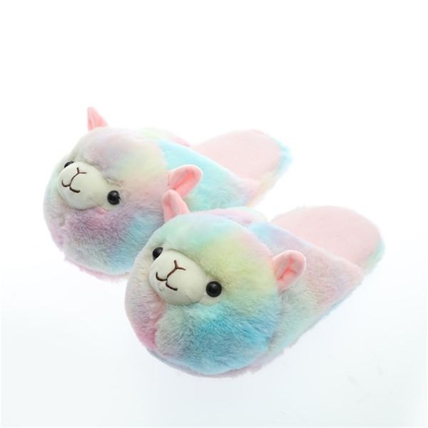 

millffy alpaca indoor colour animal slipperwarm winter home slippers floor lovers shoes flat furry plush slipper y201026, Black