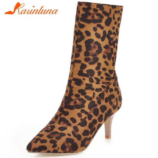 

boots karin 2021 fashion design shoes lady women trendy leopard party thin heels pointed toe big size 43 ankle female, Black