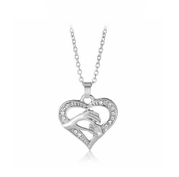 

fashion all-match three-color hand in hand love peach heart heart-shaped necklace gsfn410 (with chain) mix order pendant necklaces, Silver