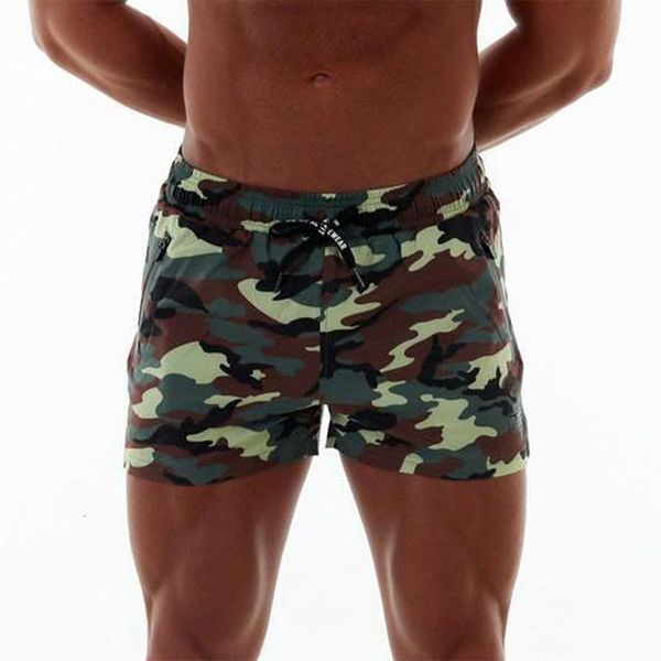 

summer new men's shorts camouflage quick drying zipper clip casual fitness 3-inch beach pants, White;black