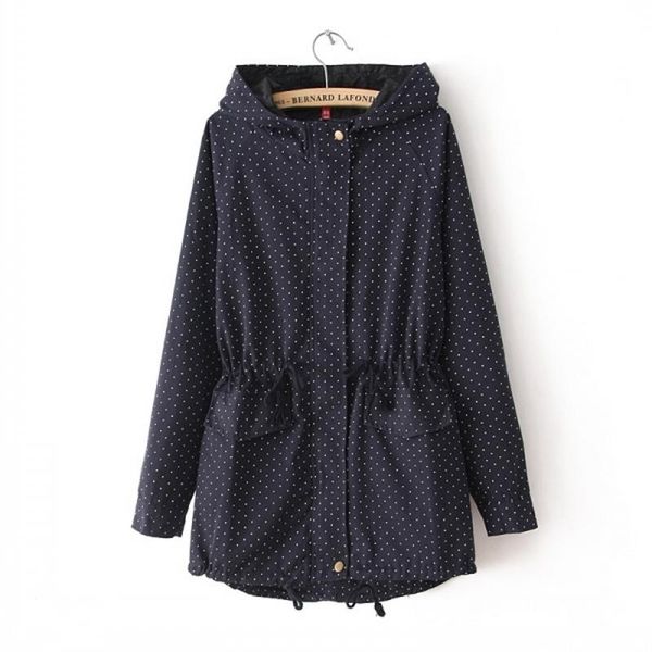 

trench coat women 2020 spring autumn fashion brand clothing women coat casaco feminino casual polka dot hooded femme overcoat, Tan;black