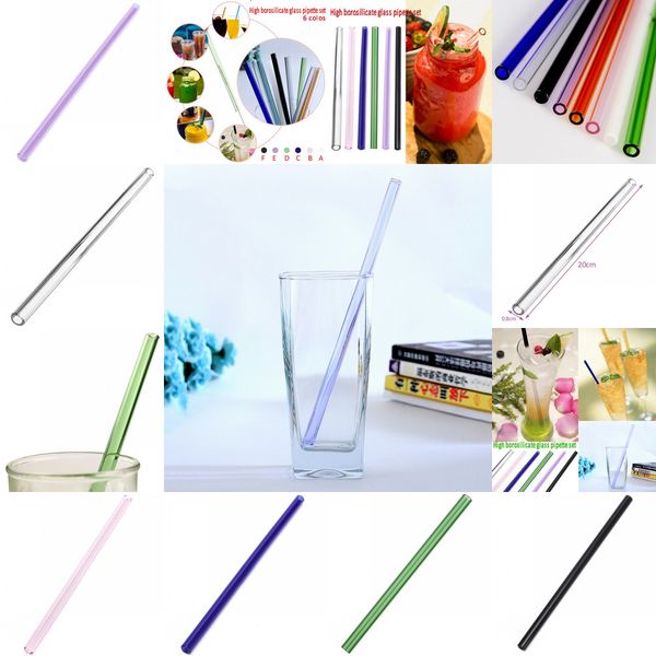 

lip glass 6pcs protecting colorful drinking handmade tourism juice drink beverage heat-resistant straw set 20cm cocktail accessories 5 ndkcm