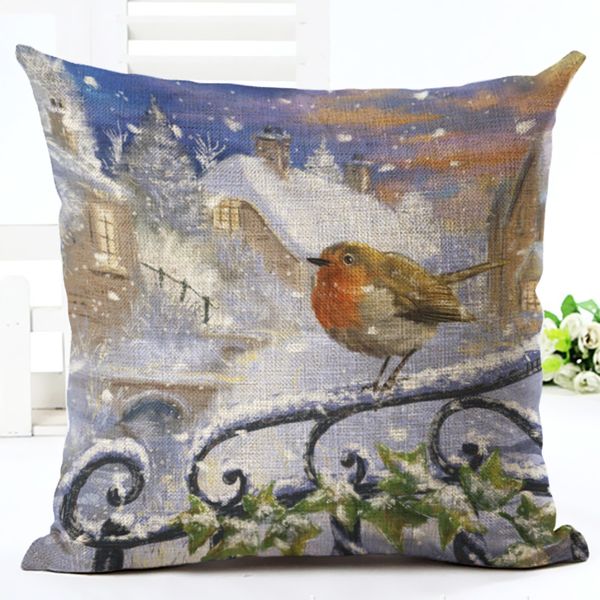 

eco friendly christmas snow birds home decorative sofa cushion throw pillow case cotton linen square pillows