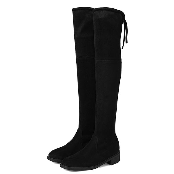 

women over the knee boots spring autumn women high boots lace up flat heels 3.5cm black woman boots j552 size 34-43 t200425