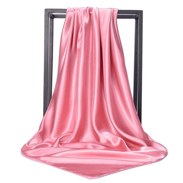 

90*90cm solid color women's square silky scarf soft large satin silk muslim hijab head scarves candy color ladies headbands wrap q sqce