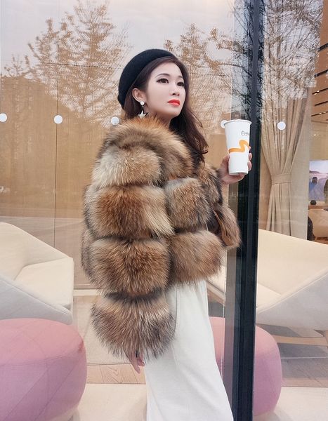 

winter 2021 new women's real fox genuine short thick collar down leather fur coat 276t, Black