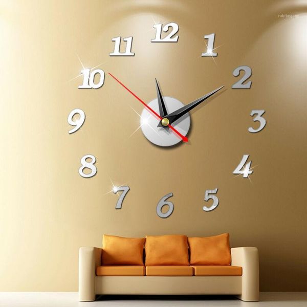 

wall clocks fashion modern large clock 3d mirror sticker unique big number watch diy decor1