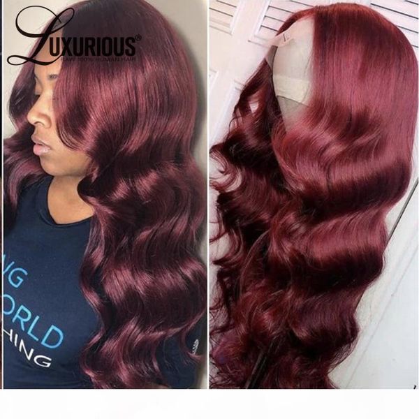 

99j burgundy colored lace front human hair wigs body wave lace front wigs human hair body wave wig transparent pre plucked, Black;brown