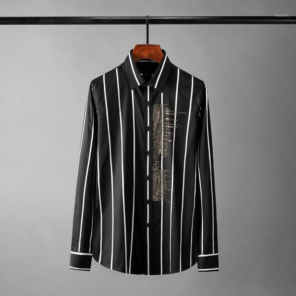

new diamond mens shirts luxury long sleeve casual stripe male shirts plus size 4xl fashion slim fit party man1, White;black