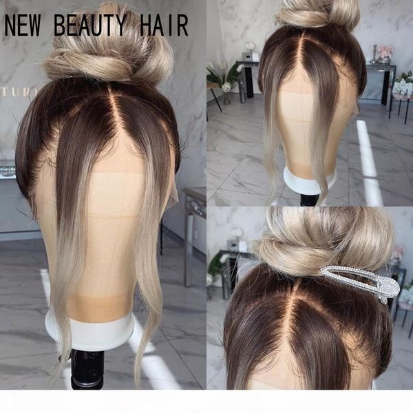 

360 lace grey wig long straight hair synthetic lace front wig glueless heat resistant fiber wigs for women ombre gray cosplay wig, Black;brown