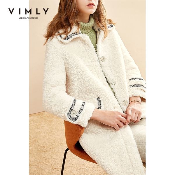 

vimly winter faux fur coat for women elegant lapel single breasted solid loose thick warm overcoat female jackets 30261 201215, Black