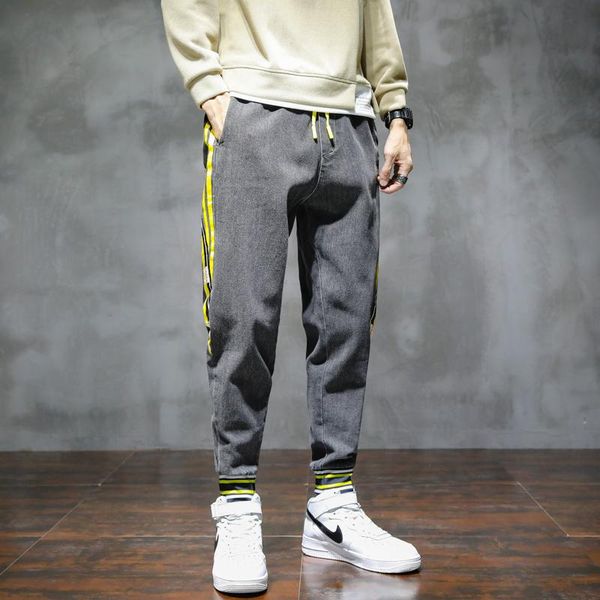 

men's jeans cool winter men warm slim harem male youngster fashion elastic pencil denim trousers gray baggy stretch cropped pants, Blue