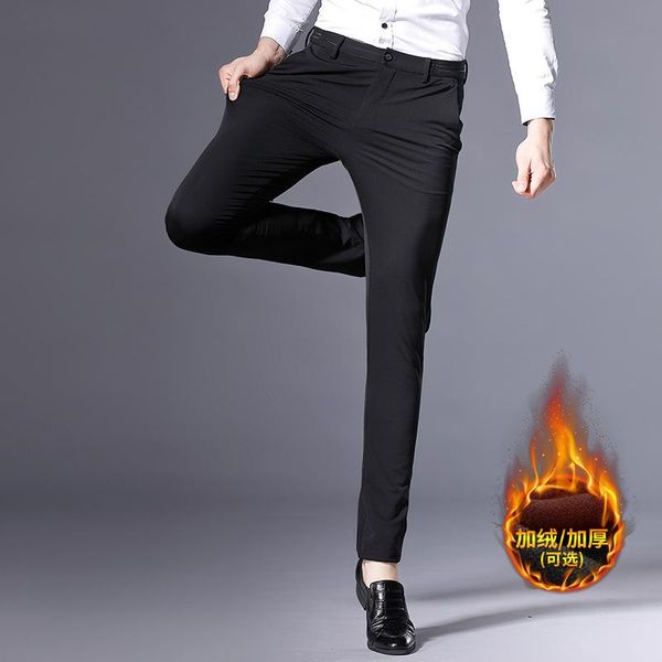 

winter slim fit trousers men's plush business casual suit trousers work youth quality suit men's, White;black