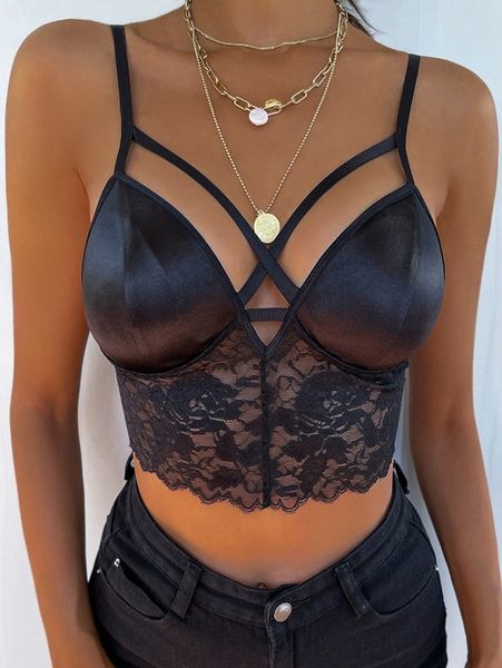 

lace trim crop cami n4ic#, White