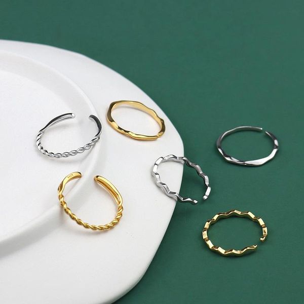 

cluster rings simple bamboo couple ring s925 silver fine student style coil art hand jewelry thin, Golden;silver