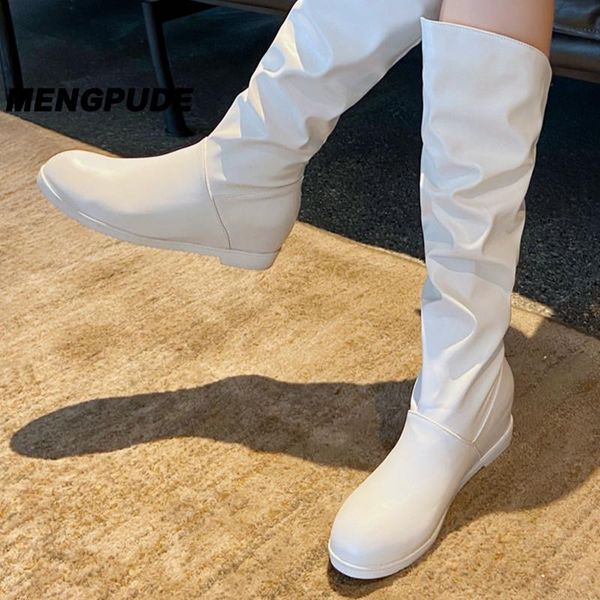 

mpd fashion internally increased women's boots comfy slip-on solid low heel platform elegant concise ladies shoes women boots, Black