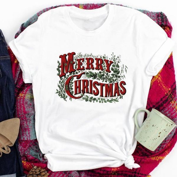 

women lady clothing new year 90s trend winter holiday merry christmas print tshirt clothes graphic female t tee t-shirt, White