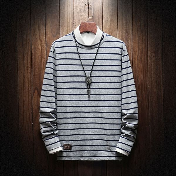 

2021 new autumn fashion spring great black dimensions striped tshirt long from glove of men neck t-shirt for the higher man 1r4g, White;black
