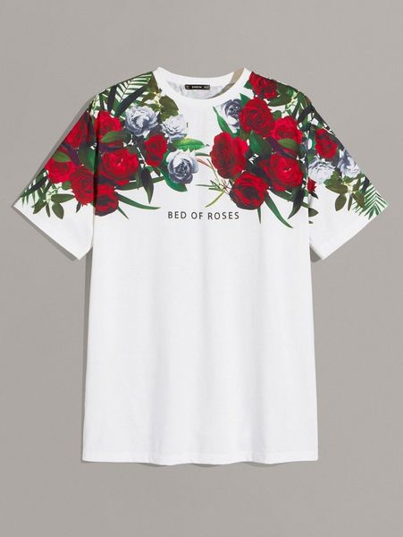 

men floral & letter graphic tee d3r9#, White;black