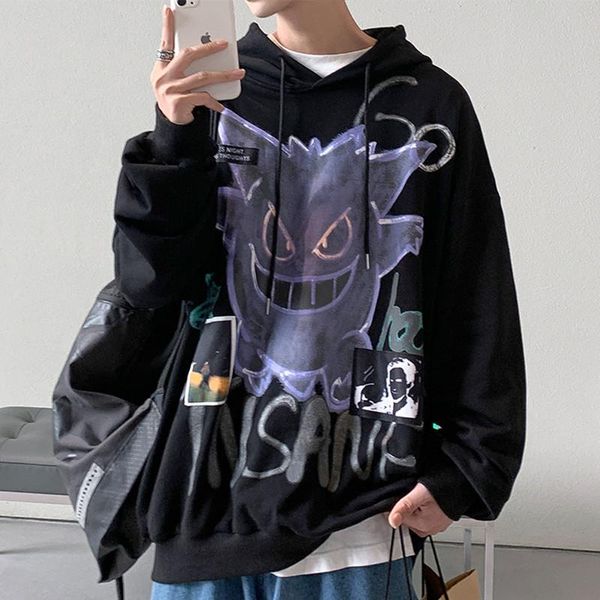 

hip autumn casual new loose hoodie sweatshirt streetwear winter hoodies devil fashion hop men's feece 2020 men anime clothes rlqbr, Black