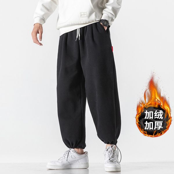 

2020 winter new youth casual fashion large color plush men's pants, Black