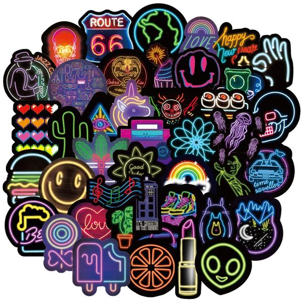 10/30 / 50 pcs Cool Neon Light Graffiti Stickers DIY Motocicleta de Viagem de Viagem Telefone Guitarra Refrigerador Portátil Divertido Crianças Adesivo Decalque Carro