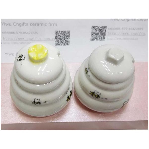 

100pcs "meant to bee" ceramic honey pot wedding gift porcelain honey jar wedding gifts and favor wmtwik homes2007