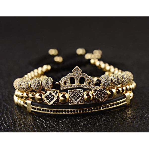 

new classical handmade braiding bracelet gold hip hop men pave cubic zircon crown roman numeral brac sqczdr new_dhbest, Golden;silver