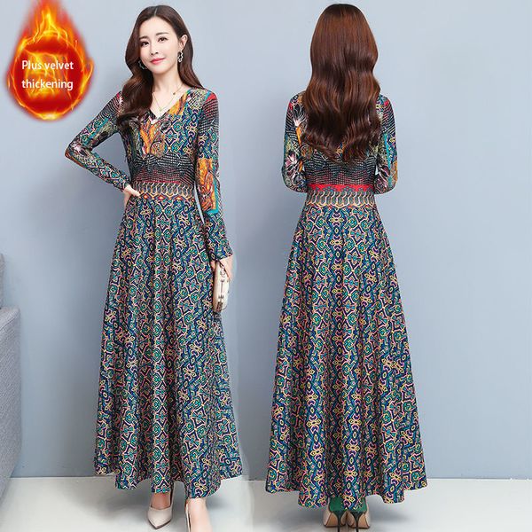 

2020 autumn dress plus velvet thicker fashion simple and generous, Black;gray