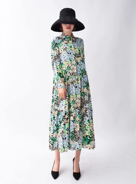 

2021 new spring summer new style european collared floral printed dress za vadiming sheining women female dress, Black;gray