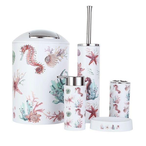 

nordic printing bathroom set plastic soap box household sanitary ware washing six piece shower